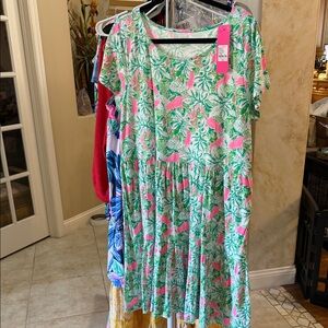 Lilly Pulitzer Geanna dress XL Floral Green and Pink just wing it XL new